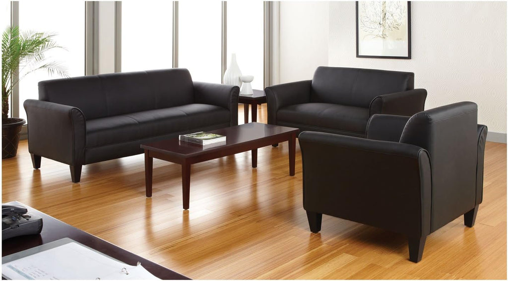 Alera ALERL21LS10B Reception Lounge Sofa Series 77 in. x 31.5 in. x 32 in. 3-Cushion Sofa - Black