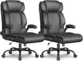 Office Chair-Executive High Back Breathable Comfy Desk Chair with Flip-up Armrests Lumbar Support-Ergonomic Leather Rolling Swivel Chair with Rock Function for Working,2 Pack