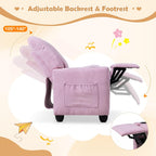 HONEY JOY Kids Recliner with Cup Holder, Chenille Fabric Upholstered Push Back Toddler Sofa w/Storage Pockets, Adjustable Backrest & Footrest, Child Reclining Chair for Ages 3+, Pink
