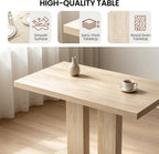 Modern 5-Piece Dining Table Set for 4, 46" Pedestal Dining Room Table with 4 Leather Chairs, Small Space Saving Kitchen Table Set, Natural Wood Finish Rectangle Table for Home & Apartment