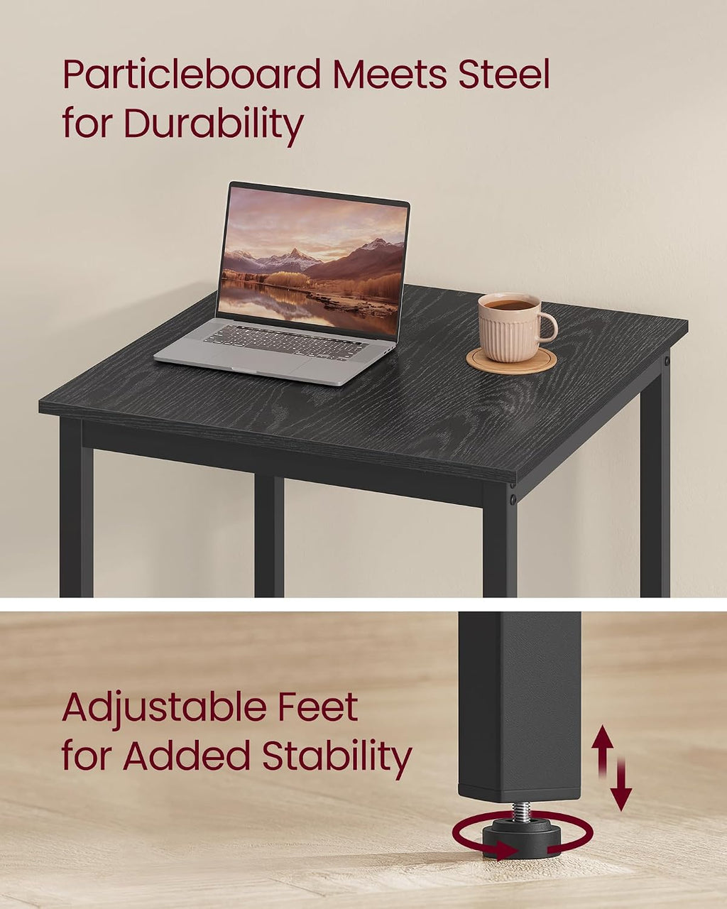 VASAGLE Bar Table, Kitchen Dining Table, High Top Pub Table, Bar Height Cocktail Table for Living Room Party, Sturdy Metal, 23.6 x 23.6 x 41.7 Inches for Narrow Spaces, Ebony Black and Ink Black