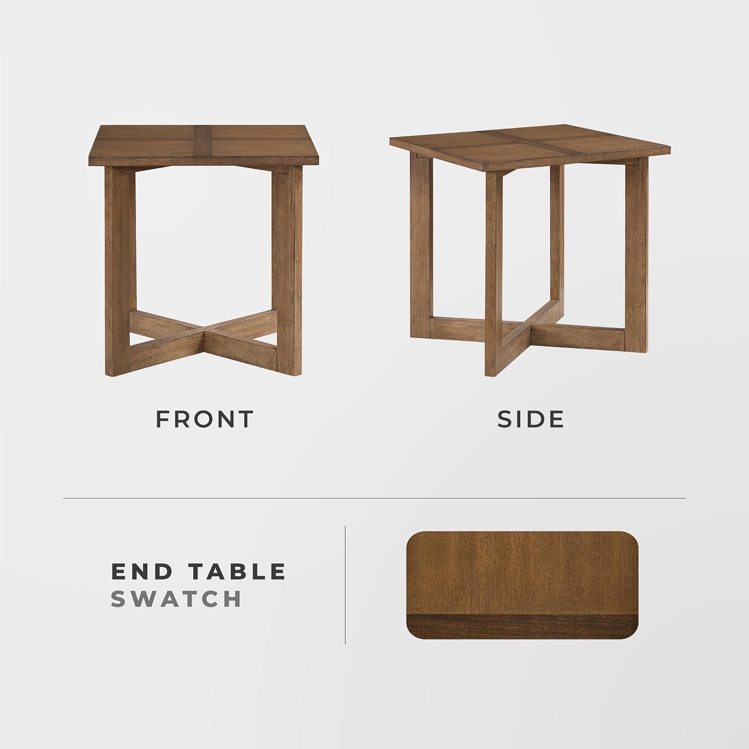 Lexicon Modern Square End Table with Cross Legs, Maple Veneer Wood Accent Table for Living Room, Bedroom, Office, Entryway, Apartment, Easy Assembly, Brown