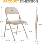 HealSmart 2 Pack Folding Chairs with Leather Padded Cushion Seats & Durable Metal Frame, Comfortable, Foldable, Portable, Commercial Event Seat, Indoor Outdoor for Home, Parties, Office, Kahki