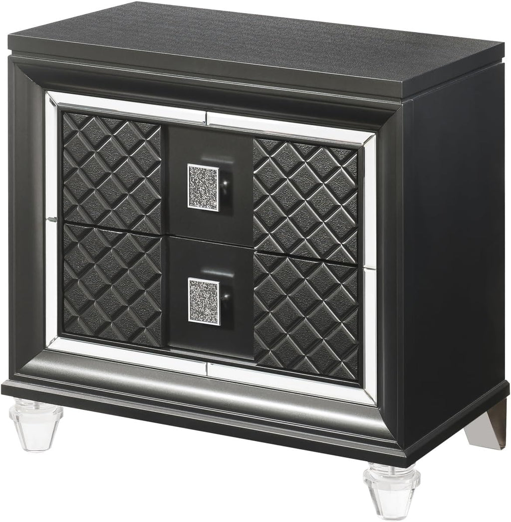 Metallic Gray Finish Nightstand, Modern Style 2-Drawer Night Stand,for Small Spaces