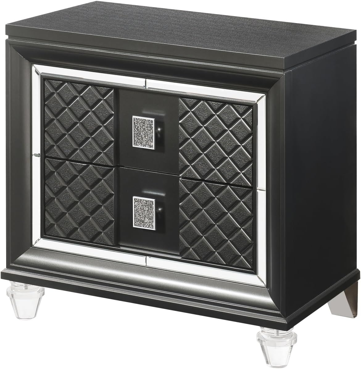 Metallic Gray Finish Nightstand, Modern Style 2-Drawer Night Stand,for Small Spaces