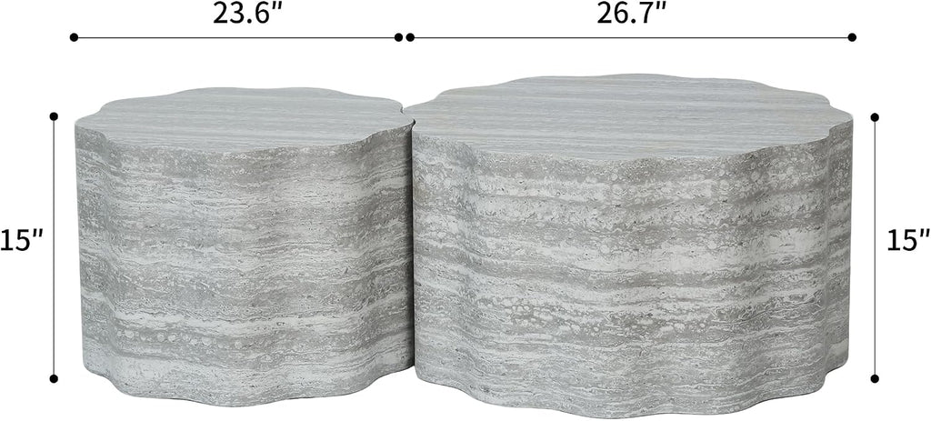 23.6''+26.7'' Set of 2 Faux Mars Pattern Round Coffee Tables, Modern Mini Side Tables Accent End Table for Apartment, Office, Living Room, (Beige Grey)