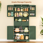 TEENFON Kitchen Pantry Cabinet with Adjustable Shelf, Tall Storage Cabinet with 2 Drawers & 4 Door Shelves, Food Pantry Cabinets, for Kitchen, Dining Room, Living Room, Green