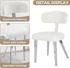 Round Dining Table Set for 4, 5-Piece Kitchen Table and Boucle Chairs for 4, 36" Round Dining Room Table Set with 4 Chairs, Glass Dining Table with Metal Legs for Kitchen, White&Silver