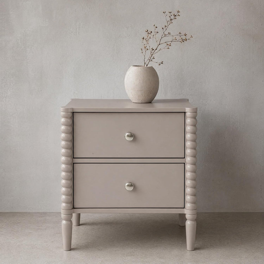 2-Drawer Nightstand, Modern Bedside Table with Silver Handles, 19.69" W × 15.75" D × 21.65" H, Kashmir MDF Cabinet with Wood Legs, End Table for Bedroom Living Room