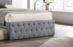 Contemporary Twin Size Bed w, Trundle Slats Light Grey Burlap Upholstered Button Tufted Headboard Footboard Youth Bedroom Furniture Wooden Slats 1pc Bed