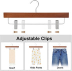 TOPIA HANGER Lotus Wood Pants Hangers, Walnut Wooden Skirt Short Jeans Trouser Hanger with Smooth Surface 360° Swivel Hook Anti Rust 2 Adjustable Clips, 10 Pack CT10PWA