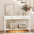 Slim Entryway Console Table with Foot-Sensor Light - 2 Deep Drawers & Open Center Shelf, Reinforced Legs & Comfortable Metal Handles, Multi-Scene Use for Hallway/Living Room/Small Apartment
