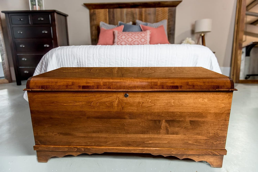 Rustic Red Door Co. Cedar Hope Chest with Waterfall Top, Amish Made Wooden Storage Trunk Box for Bedroom, Blanket, Clothes, Anti-Slam Hinges and Lock, 36", Brown Maple Wood, Asbury Stain