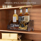 Wooden Liquor Bottle Display Shelf, 2 Tier Countertop Liquor Wine Rack, Coffee Syrup Rack Organizer, Mini Bar Home Retro Bar Shelves Stand for Bourbon Whiskey, Spirits, Alcohol Storage