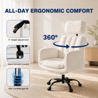 Big and Tall Office Chair with Footrest, Teddy Fabric Ergonomic Desk Chair with Adjustable Armrests, 135° Reclining High Back Computer Chair for Home Office, Cross-Legged Sitting, Pink