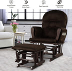 Solid Wood Construction, Incredibly Smooth Quiet Gliding, Soft Skin-Friendly Fabric, Baby Nursery Relax Rocker Rocking Chair Glider and Ottoman Set Super Soft Cushion, Extra Storage Pocket, Brown