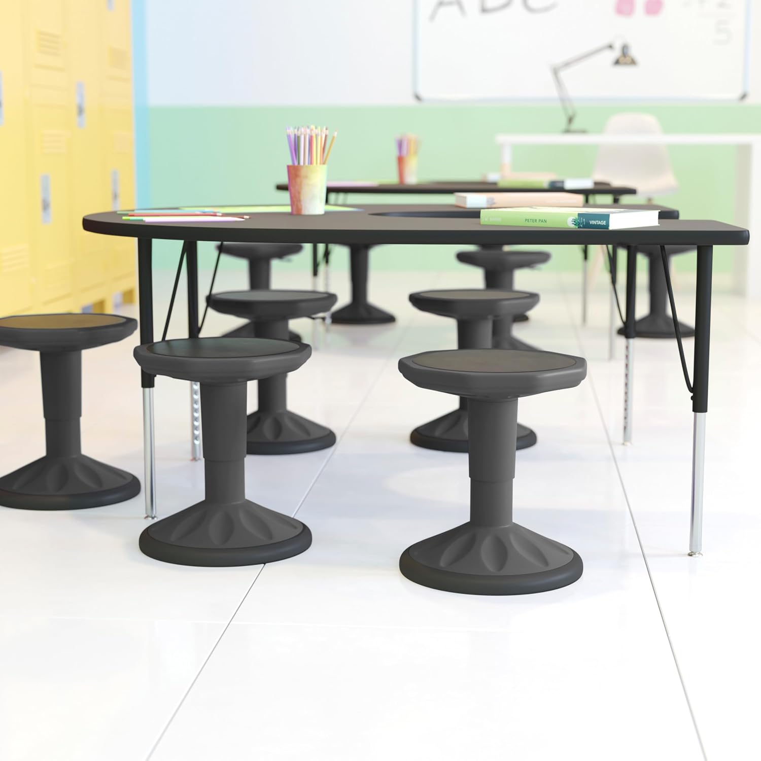 Flash Furniture Carter Adjustable Height Kids Active Stool - Flexible Gray Stool for Classroom and Home - Non-Skid Bottom - Rubberized Seat - 14" - 18" Seat Height