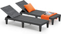 Patio Lounge Chairs Outdoor, Patio Chaise Lounges with Adjustable 5-Position Recliner and Full Flat Tanning Chair for Patio, Beach, Pool, Backyard (Striped Black, Set of 2)