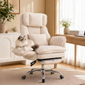 Office Chair with Flip Armrests & Foot Rest,Criss Cross Legged Home Office Desk Chair with Pet Seat,Ergonomic Reclining Computer Gaming Chair,High Back Executive Chair with Lumbar Pillow(White)