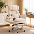 Office Chair with Flip Armrests & Foot Rest,Criss Cross Legged Home Office Desk Chair with Pet Seat,Ergonomic Reclining Computer Gaming Chair,High Back Executive Chair with Lumbar Pillow(White)