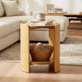 DUOMAY Wood Side Table, 15.5" Wide Round End Table with Storage Shelf Mid Century Modern Bedside Table for Living Room Apartment, Natural Oak Color