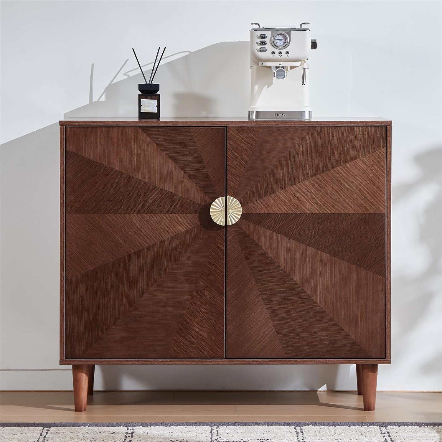 XEW 39.4" Sideboard Buffet Cabinet with Storage for Kitchen | Mid-Century Storage Cabinet with 2 Doors and Shelves, Credenza Buffet Table Coffee Bar for Dining Room, Walnut