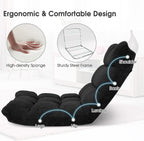 BANGTANE 14-Position Floor Chair, Adjustable Folding Gaming Chair Lazy Sofa w/Cushion, Meditation Chair with Back Support, Folding Floor Couch for Reading Bedroom, Living Room for Adults Kids (Black)