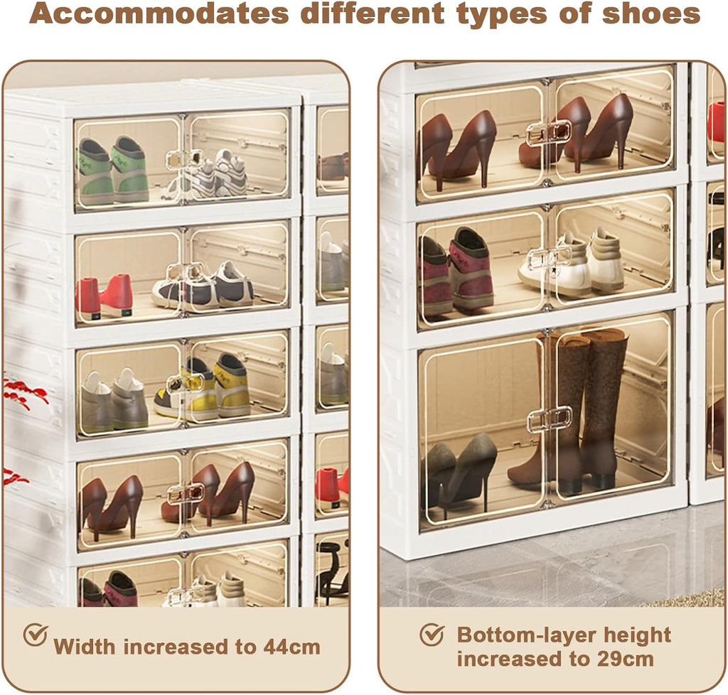 CuisinSmart 9-Tier Foldable Shoe Rack Organizer for Closet,Stackable Sneaker Storage Boxes with Door,Easy Assembly,Plastic Boot Organizer Boxes for Hallway,Living Room,Closet