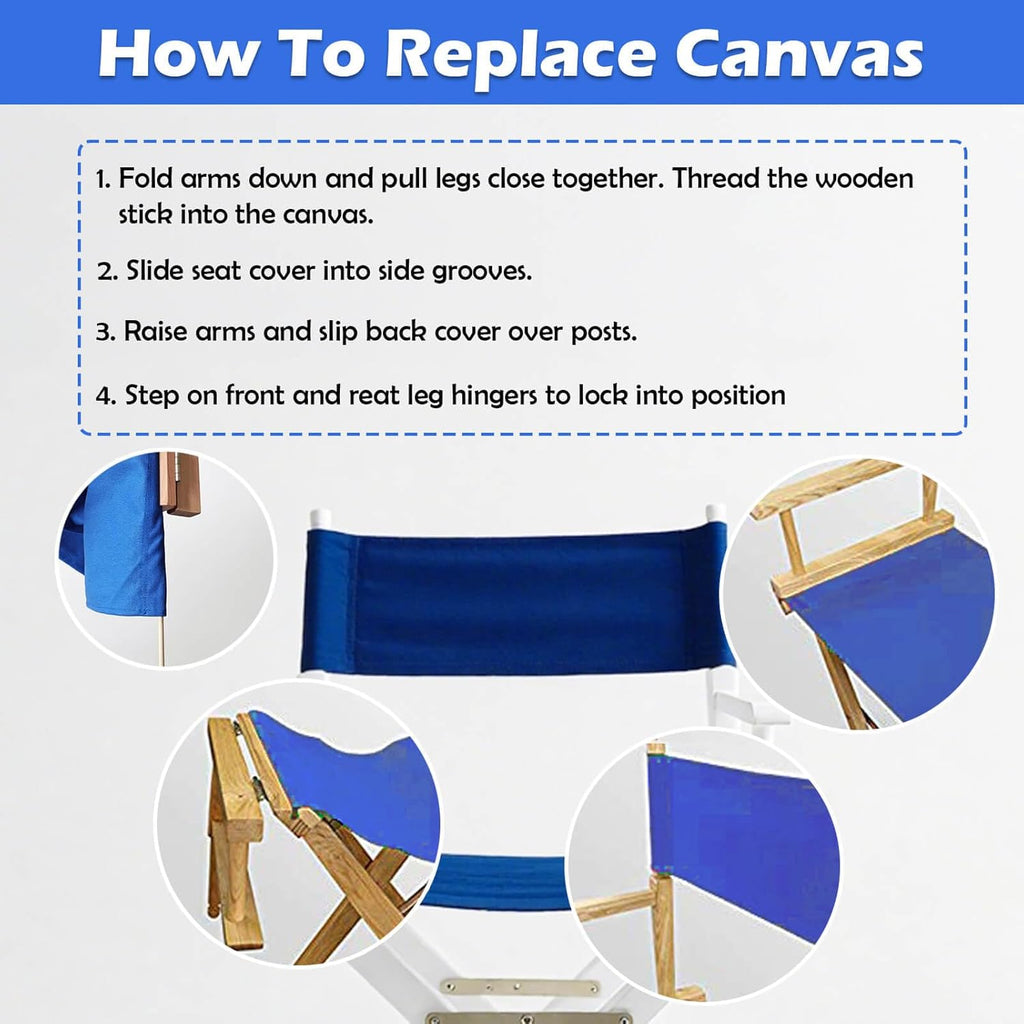 STAY GENT Director's Chair Canvas Replacement Kit 21"L x 8"W - 21"L x 16.5"W Replacement Canvas Durable Cotton Canvas Seat & Back Covers for Home,Model Artist,Makeup,Show Dressing Room, 1 Set Blue