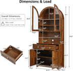 Polibi 74.8" Tall Arched Kitchen Pantry Cabinet with Power Outlet & LED Lights,Farmhouse Coffee Bar Hutch Storage Cabinet with 2 Drawers,Adjustable Shelves & Wine Glass Rack,Food Cupboard,Walnut Brown