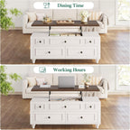 47.2" Lift Top Coffee Table with Storage, Farmhouse Coffee Table with Large Hidden Storage Compartment and 4 Drawers, Square Coffee Tables for Living Room, White