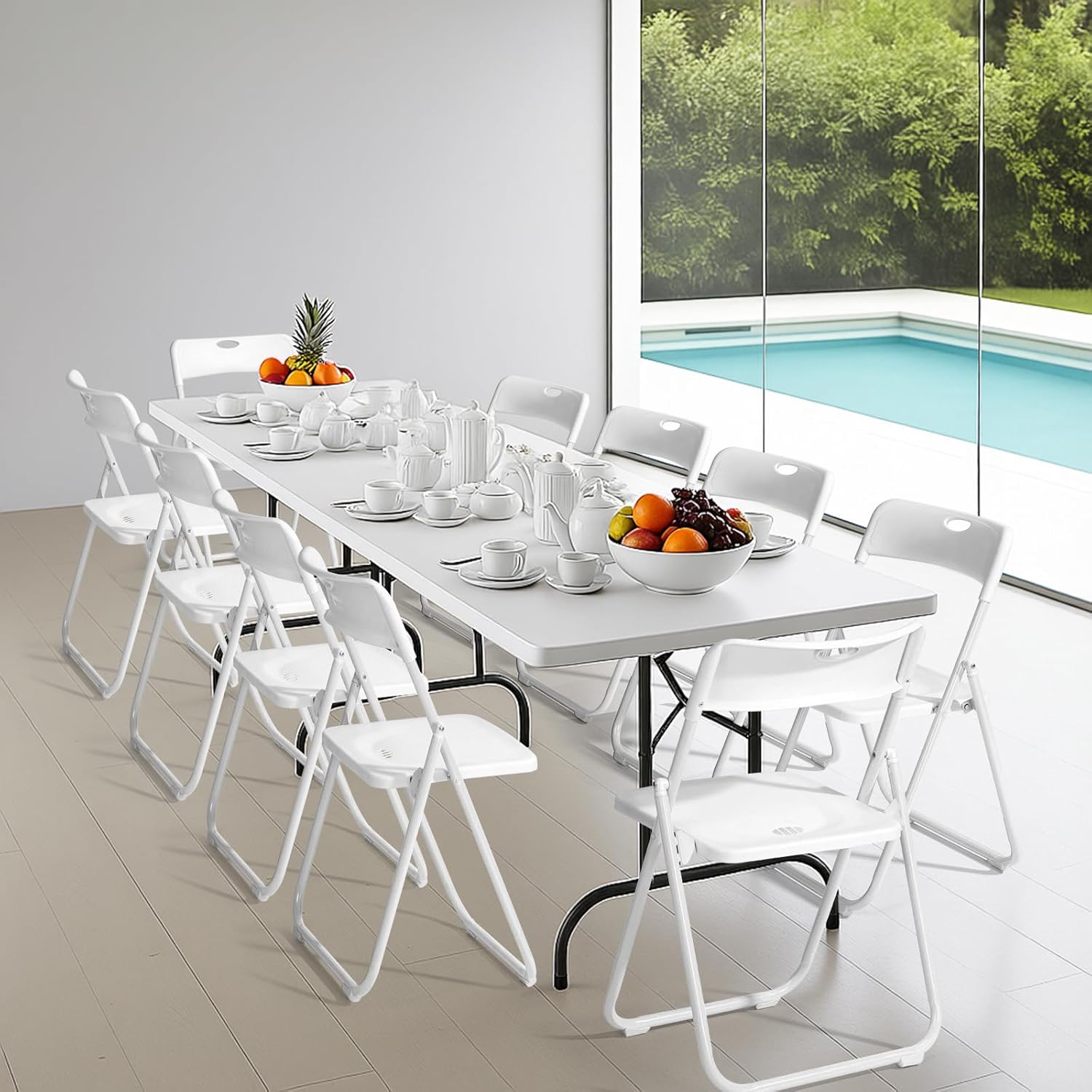 Karl home 10 Pcs Folding Chair, 300LBS Lightweight Foldable Plastic Chair, Reinforced Metal Frame Easy to Fold & Store for Indoor & Outdoor, Wedding, Party, Meeting Room, Patio and Garden, White
