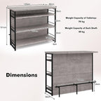 TANGZON 2 in 1 Kitchen Island, Industrial 4-Tier Bar Table with Storage Shelves, Wine Rack, Glass Holders & Footrests, Metal Frame Counter Home Bar Unit Wine Cabinet (Grey)