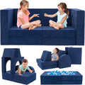 Fvkind 10 Pcs Modular Kids Play Couch, Foam Kids Play Couch for Playroom & Bedroom, Multifunctional Children Sofa Building Fort for Boys and Girls with Soft Foam and Removable Cover, Blue