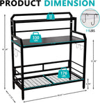 Outdoor Metal Potting Bench Table with Storage,3-Tier Heavy Duty Garden Workbench,All-Weather Gardening Table with 4 Side Hooks,18" D x 39" W x 32" - 47" H,Black