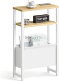 Narrow Side Table, Slim End Table with Magazine Rack, Skinny Bedside Table for Small Spaces, 3 Tier Sofa Couch Table Nightstand for Living Room, Bedroom, Natural LET503Y