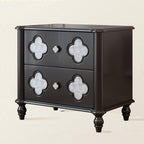 Nightstand with Patterned Drawers End Table with Metal Handle,Storage Cabinet with Solid Wood Legs Modern End Tables,for Living Room Bedroom Office(Black,15.7in/40cm)