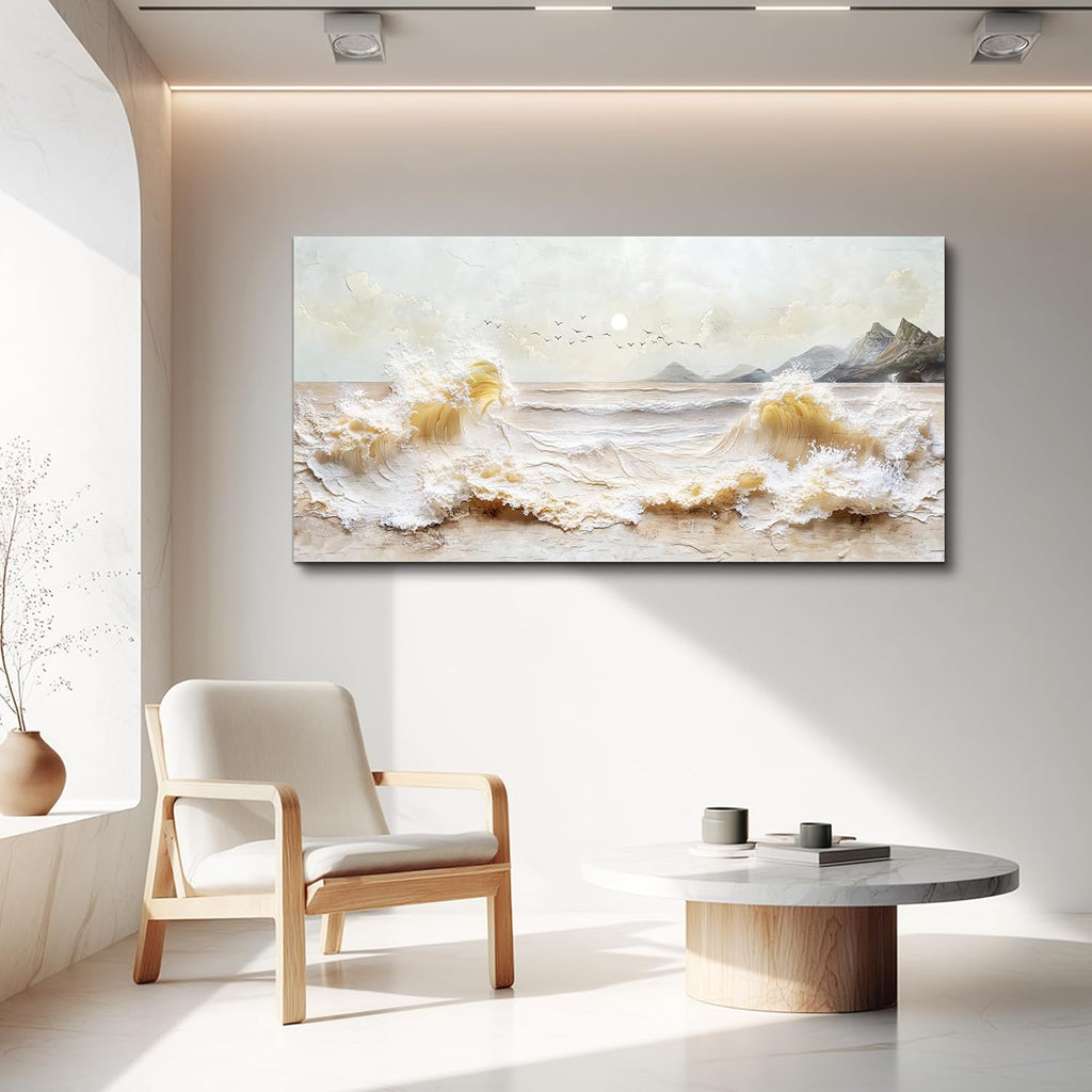 DZRWUBHS Ocean Waves Canvas Wall Art for Living Room,Coastal Sunset Landscape Prints Paintings,Landscape Artwork for Walls, Beach Picture for Bedroom Hallway Office Home Decor Ready To Hang 20"X40"