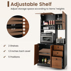 PETSITE Kitchen Buffet Hutch Storage Cabinet, 71" Freestanding Pantry with 3 Cabinets & Drawers, Adjustable Shelves, Microwave Cupboard for Living Room, Dining Room (Walnut)