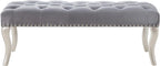 Roundhill Furniture Decor Maxem Tufted Fabric Upholstered Seat with Nailhead Trim Bench, Gray