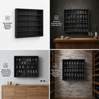 5-Tier Wall Mounted Shot Glass Display Case, No Assembly Required Wine Glass Display Cabinet with Glass Door & Adjustable Shelves, Bar Cabinet for Liquor Glasses, Bedroom Playroom, Black
