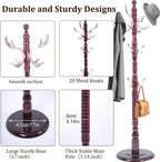 73'' Vintage Coat Racks Freestanding with 20 Metal Hooks, Solid Wood Coat Rack Hanger Stand with 3 Adjustable Size, Heavy Duty Coat Rack Tree for Entryway, Bedroom, Hallway, Office, Apartment