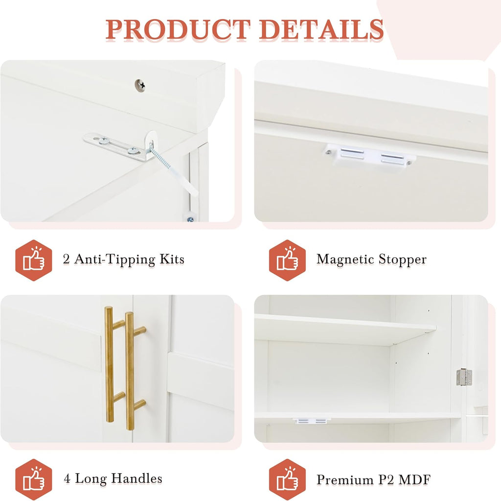 71 Inch Kitchen Pantry Cabinet with Pull-Out Trays, White | White P2 MDF, kitchen or dining room, door shelves, adjustable shelf, freestanding design, 17.6 in D, 35.5 in W