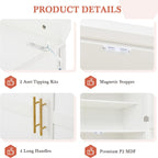 70.9" Tall Freestanding Kitchen Pantry Cabinet with 4 Doors, Large Wooden Kitchen Organizers Storage Cabinet with 8 Pull-Out Trays and 2 Door Shelves for Dining Room, White