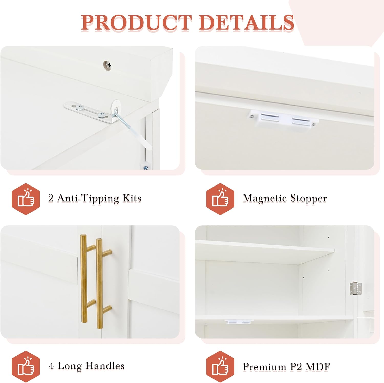 70.9" Tall Freestanding Kitchen Pantry Cabinet with 4 Doors, Large Wooden Kitchen Organizers Storage Cabinet with 8 Pull-Out Trays and 2 Door Shelves for Dining Room, White