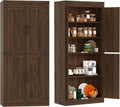 GarveeHome 71 in Tall Farmhouse Kitchen Pantry Storage Cabinet with 4 Barn Doors and Adjustable Shelves, Freestanding Rustic Wood Cupboard Storage Cabinets for Kitchen, Dining Room, Bathroom, Brown