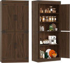 IDEALHOUSE 71" Tall Pantry Cabinet, Farmhouse Kitchen Pantry Storage Cabinets with 4 Doors and 5 Shelve, Large Narrow Food Storage Cabinet Cupboard for Dining Room Living Room