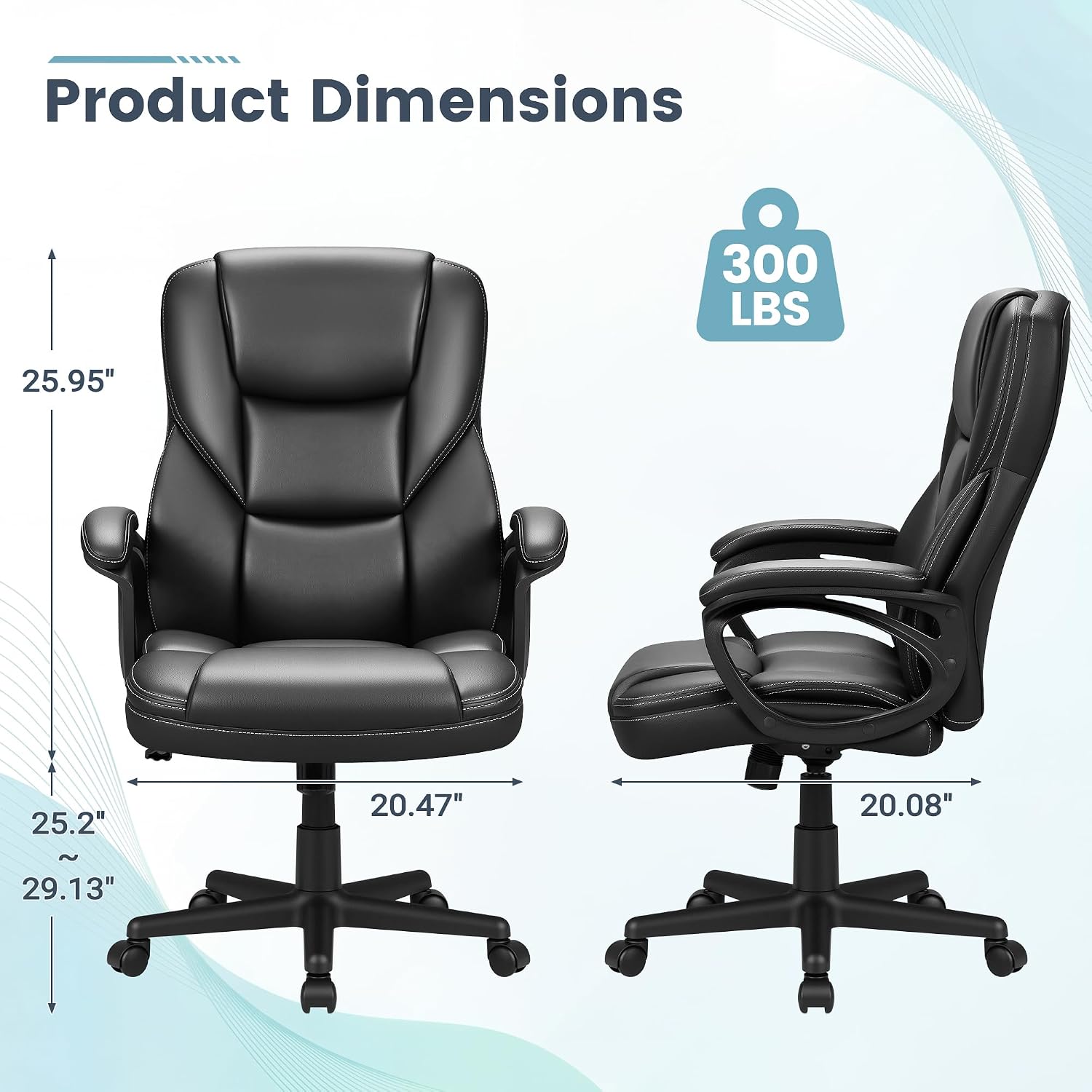 Patiowell Executive Office Desk Chair Ergonomic Big and Tall Managerial Chair, PU Leather High Back Home Office Computer Chair with Lumbar Support (Black)