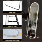 Arched Full Length Mirror with LED Lights, 20"x63" Floor Standing or Wall Mounted Dressing Mirror, 3 Color Lighting Modes for Bedroom, Living Room, Bathroom