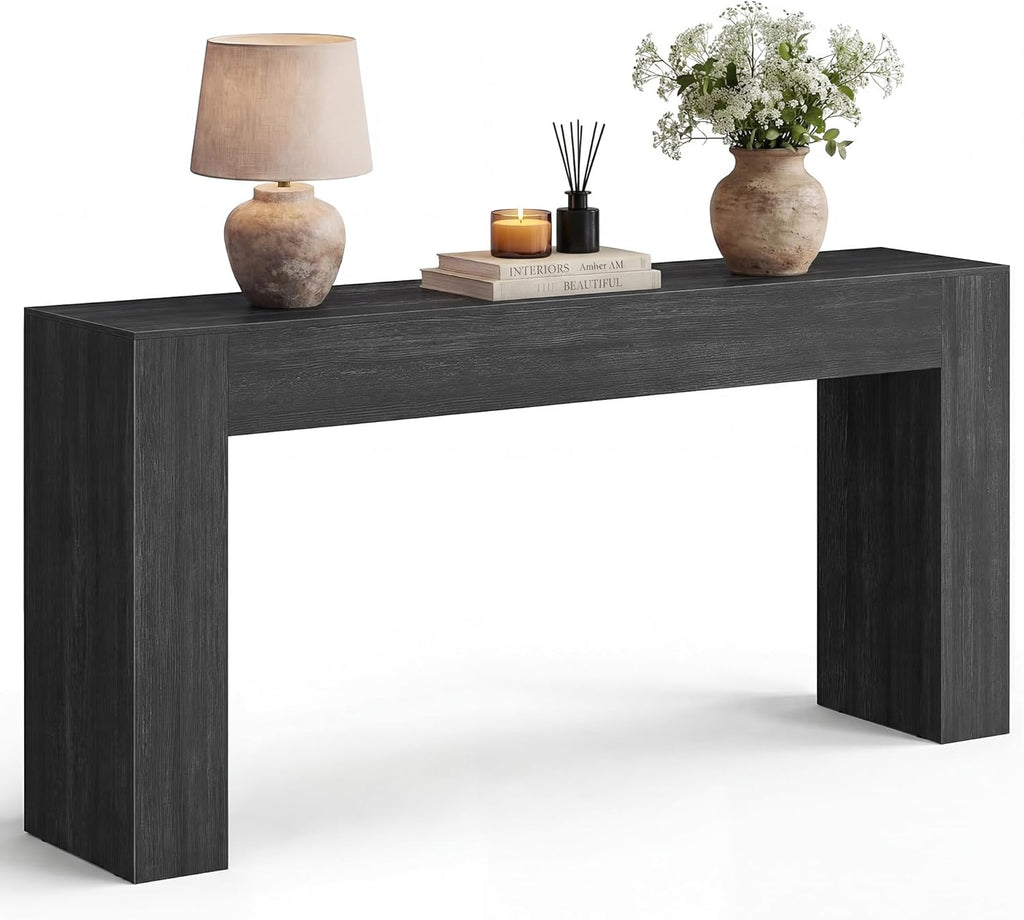 VASAGLE Entryway Table, Long Console Table, Thick Tabletop, Farmhouse Style, for Hallway, Behind the Couch, Living Room, Foyer, Easy Assembly, 11.8 x 63 x 31.5 Inches, Charcoal Gray ULNT147BA01S
